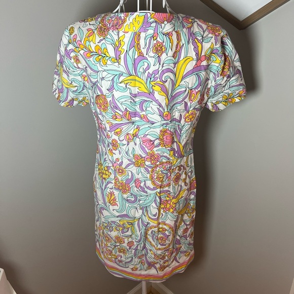 Trina Turk Floral Arboretum Mini Dress Short Sleeve Full Zip Front Size 6 Preppy - Picture 6 of 9